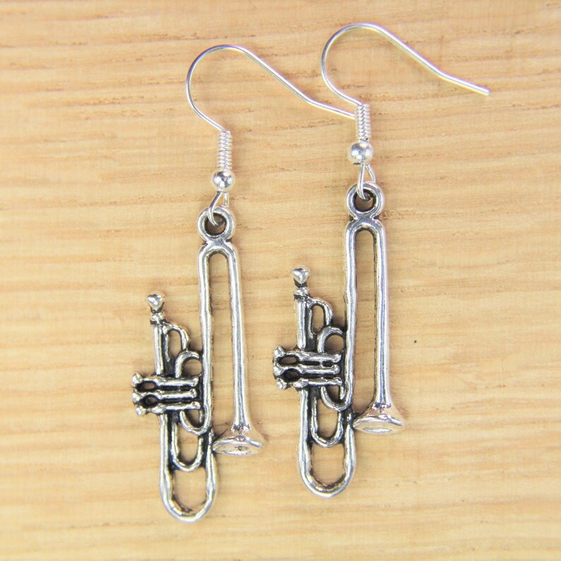 Trombone Earring Silver Trombone Charm Earring Band Gift Etsy