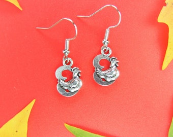 Christmas Gift Chicken Earrings Silver Chicken Charm Farmer Gift Dangle Earrings Number 3 with Hen Jewelry Birthday Gift Personalized Gift