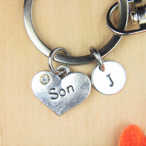 Silver Son Charm Keychain Familly Charm Heart with wrod Son Charm Son Heart Chram Personalized Keychain Initial Charm Son Jewelry