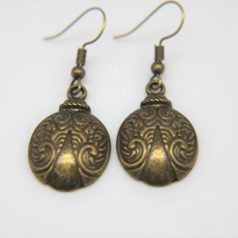 Bronze Scarab Charm Earrings Beetle Earrings Insect Gift Insect Charm Scarab Jewelry Personalized Earrings
