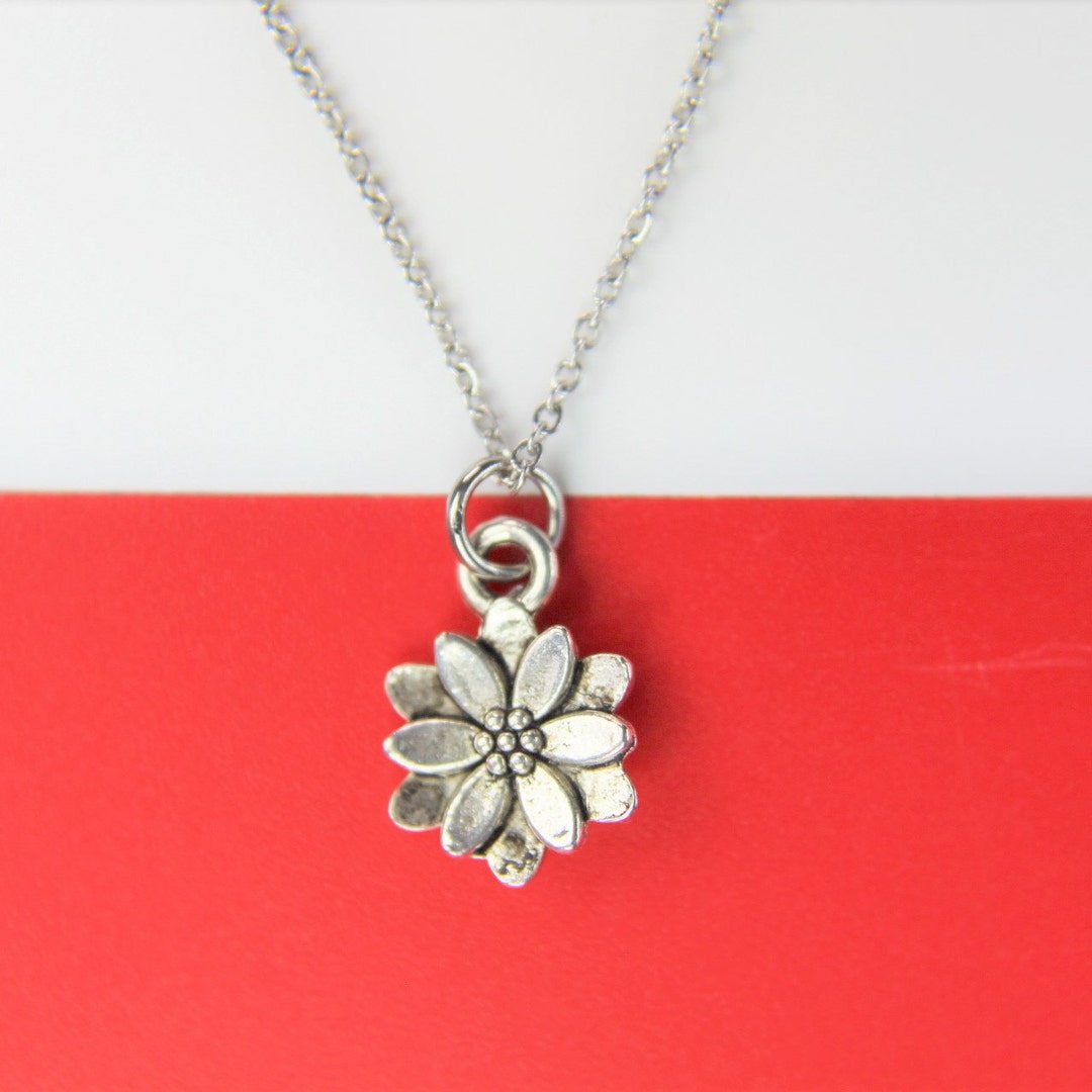 Tiny Flower Necklace Silver Flower Charm Necklace Daisy Gift Etsy