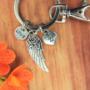 Angel Wing with Flower keychain Angel Wing Gift Valentine's Day Gift Mother's Day Gift Wing Pendant Love Gift Personalized Keychain image 6