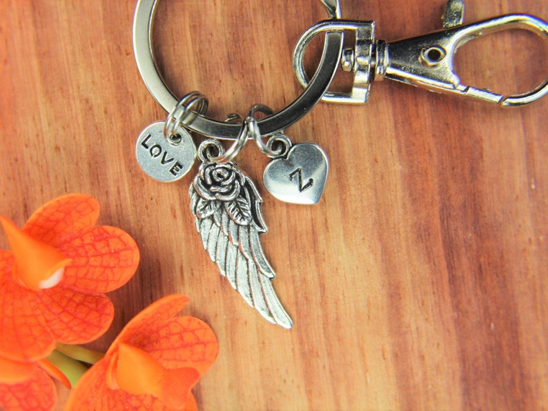 Angel Wing with Flower keychain Angel Wing Gift Valentine's Day Gift Mother's Day Gift Wing Pendant Love Gift Personalized Keychain image 6