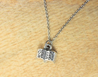 Silver Open Book Charm Necklace Open Book Necklace Open Book Pendant Birthday Gift Gift for Girl  Personalized Gift