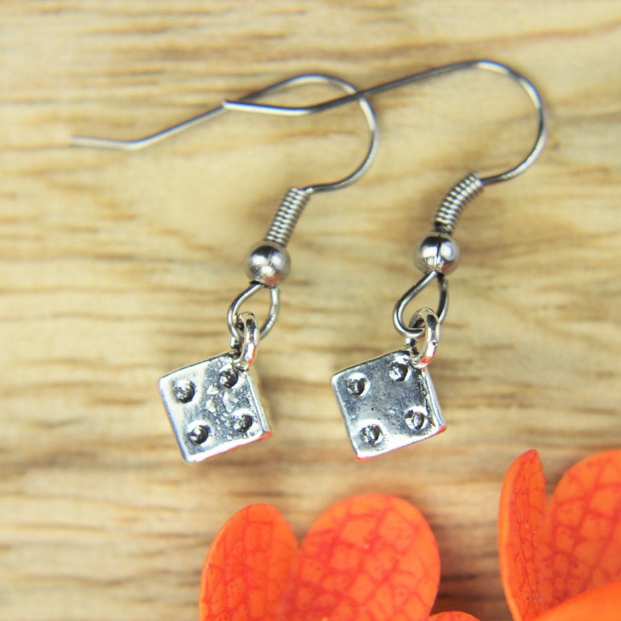 Dice Earrings Silver Dice Charm Earrings Lucky Dice Charm Etsy