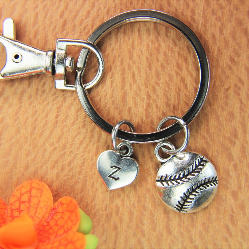 Softball Charm Keychain Softball Key Ring Silver Softball Etsy