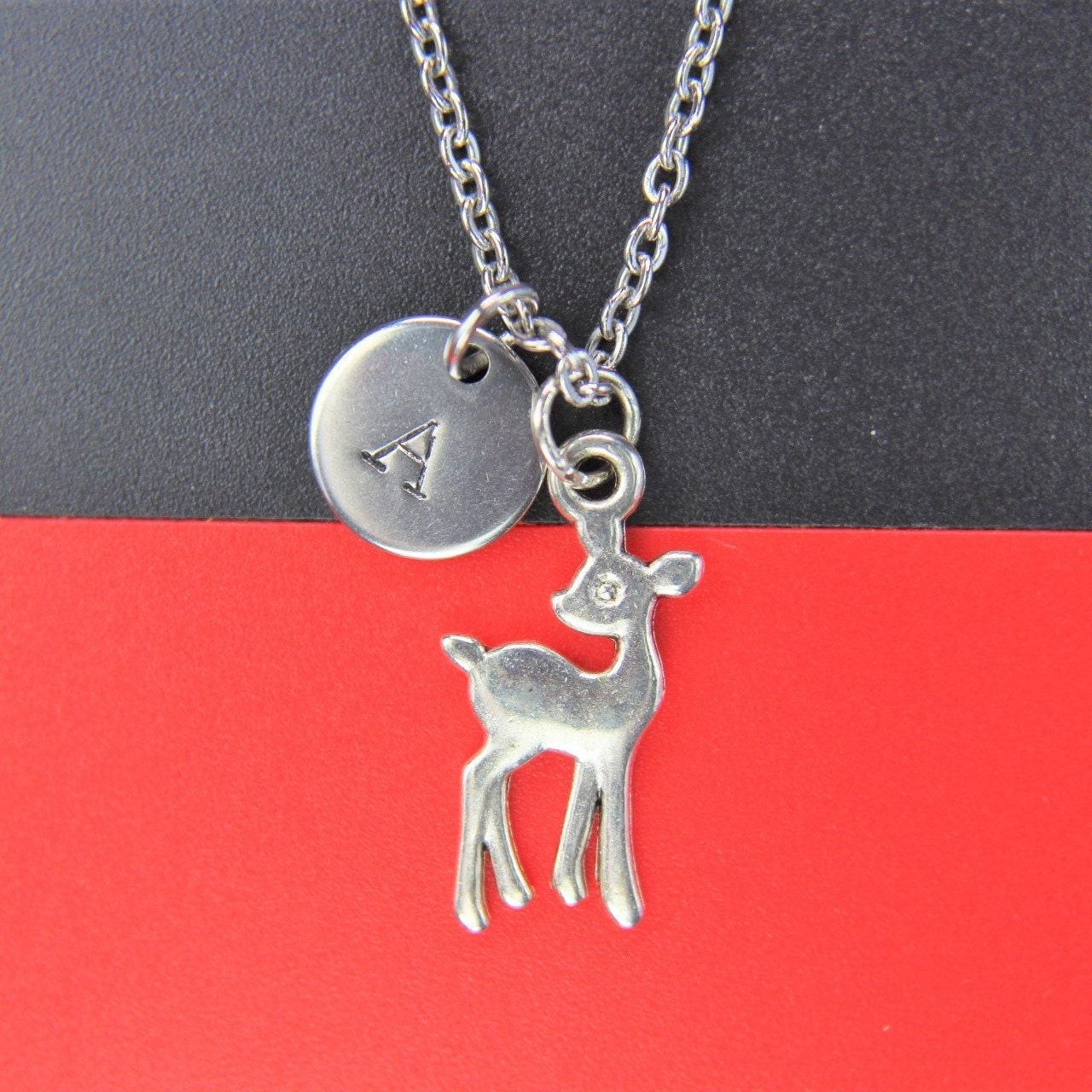 Deer Necklace Silver Deer Charm Necklace Animal Charm Deer Etsy