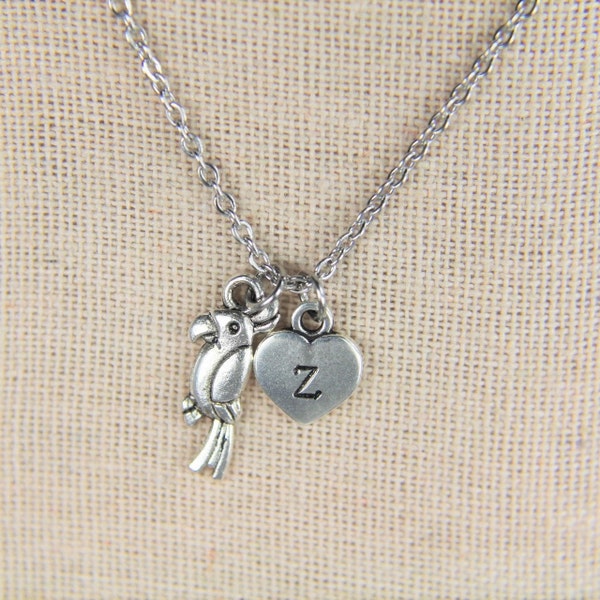 Silver Cockatoo Bird Charm Necklace Cockatoo Bird Necklace  Cockatoo Gift  Bird  Jewelry Personalized Necklace  Initial Necklace