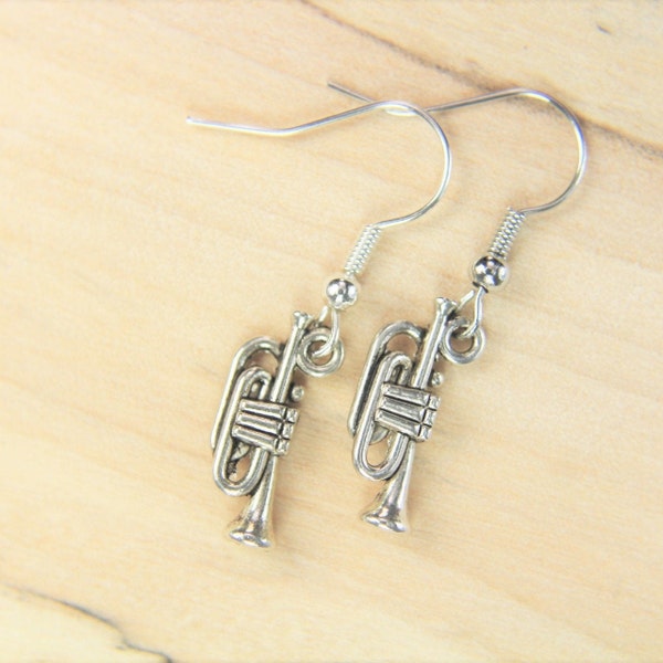 Trumpet Earrings Silver Trumpet Charm Earrings Music Jewelry Trumpet Pendant Birthday Gift Bugle Gift Music Teacher Gift Personalized