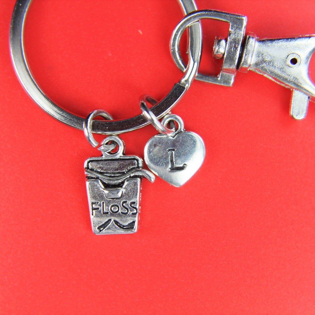 Silver Floss Bottle Charm Keyring Dental Keyring Floss Bottle Etsy