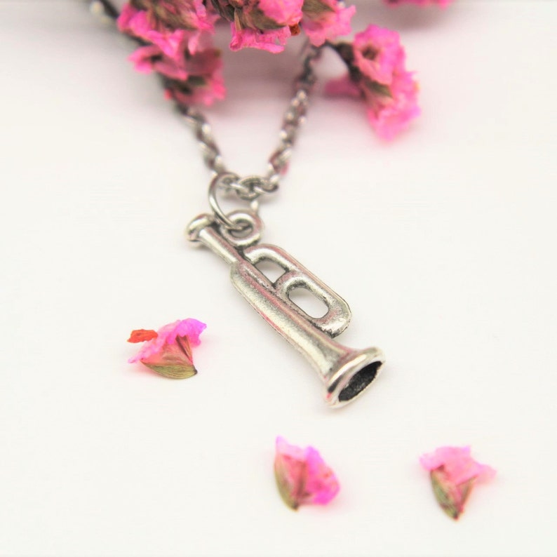 Silver Trumpet Charm Necklace Trumpet Necklace Trumpet Gift Music Gift Music Instrument Charm Personalized Gift Music Teacher Gift