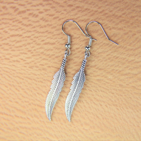 Feather Earrings Christmas Earrings Silver Feather Charm Earrings Feather Jewelry Christmas Gifts Personalized Gift