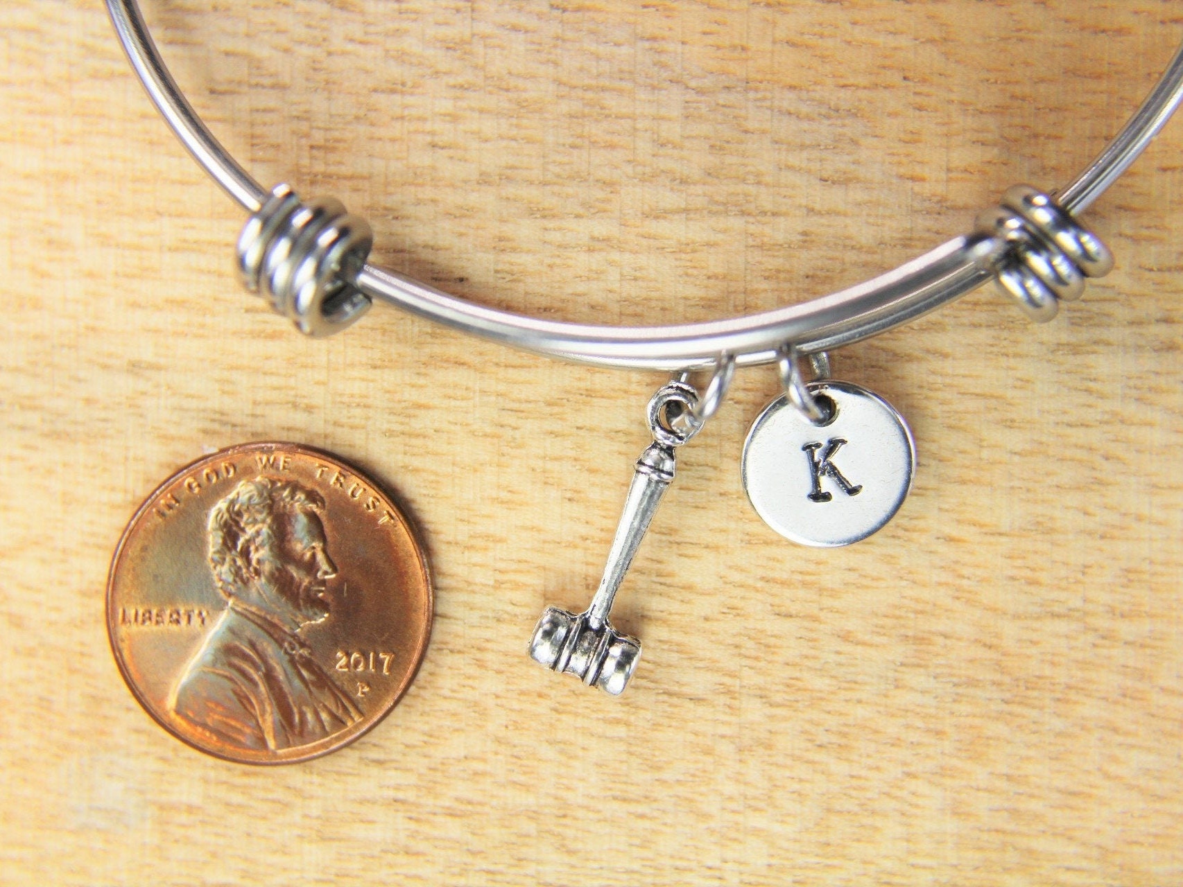 Hammer Bangle Silver Hammer Charm Bangle Judges Bracelet Etsy