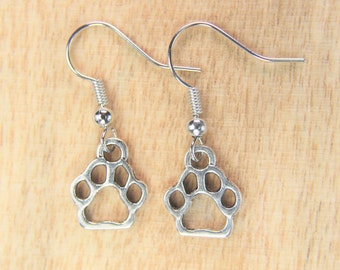Dog Paw Earrings Silver Dog Paw Charm Dangle Earrings  Dog Paw Gift Heart Gift Birthday Gift Christmas Gift Personalized Earrings