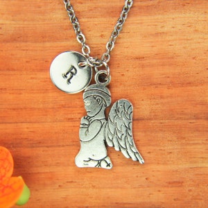 Silver Angel Wing Necklace Angel Wing Charm Praying Angel Pendant Valentine&#39;s Gift Birthday Gift Personalized Necklace Initial Necklace