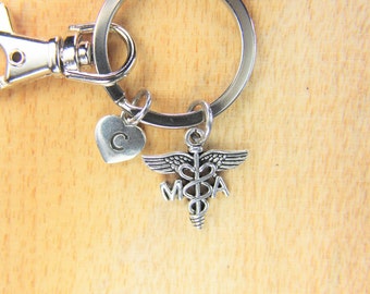 Medical Assistant Keychain MA Medical  Medical Student Gift Caduceus Gift Birthday Gift Coworker Gift Personalized Gift Initial Keychain