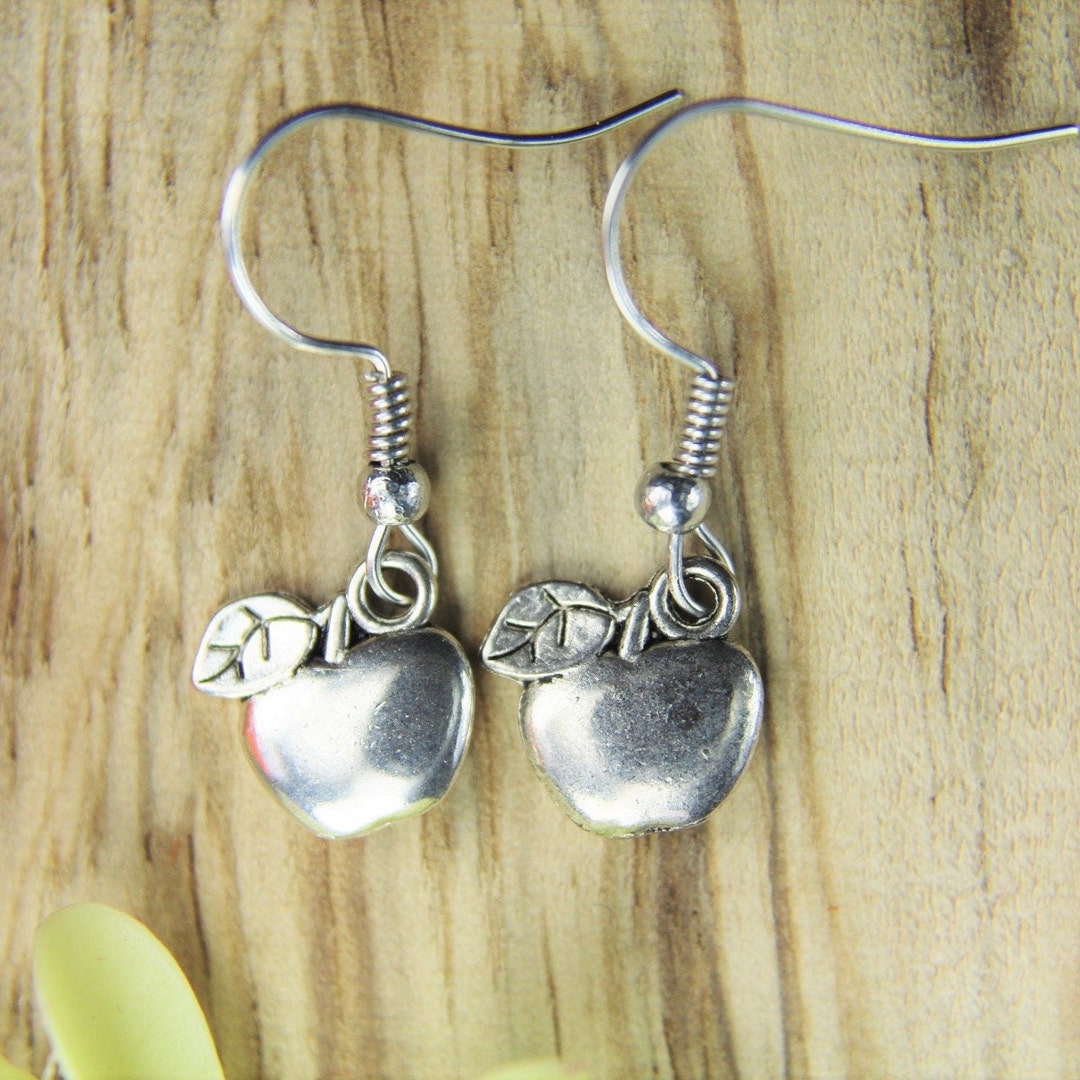 Sliver Apple Charm Earrings Apple Earrings Apple Jewelry Fruit Gift ...