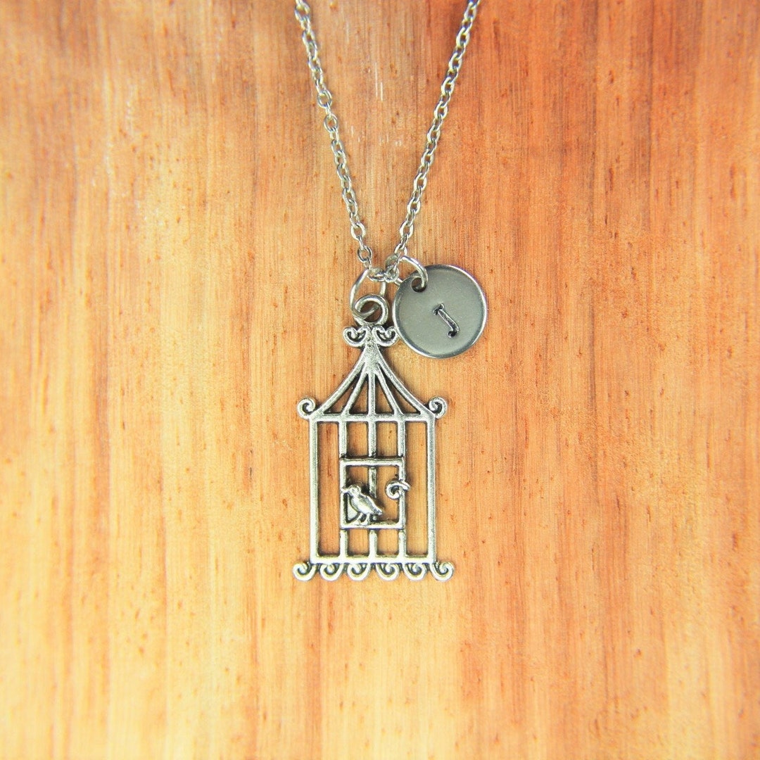 Silver Bird in Cage Necklace Birdcage With Bird Charm Necklace Etsy