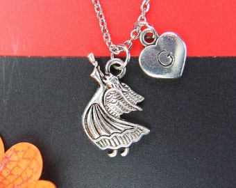 Valentine Gift Silver Angel Wing Necklace Angel Wing Charm Fairy Pendant  Best Friend  Gift Personalized Necklace Initial Necklace