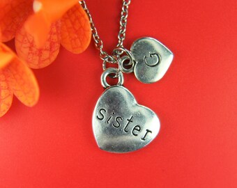 Silver  Heart with word  Sister Charm Necklace Sister Charm Sister Jewelry Sister  Gift Personalized Necklace Initial Charm