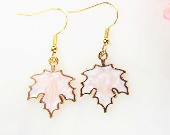 Christmas Gift Gold Maple Leaf Charm Earrings White Maple Leaf Charm Fall Autumn Jewelry Outdoor Gift Mother Daughter Gift Personalized Gift