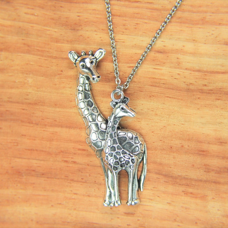 Big Giraffe Necklace Silver Giraffe Mom& Baby Charm Necklace Mother's Day Christmas Gift Valentine' s Gift Birthday Gift Personalized image 5
