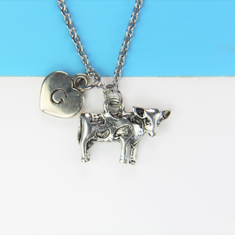 Cow Necklace Silver Cow Charm Necklace Animal Charm Pet Gift Etsy