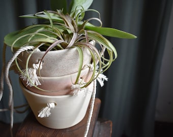 Ceramic Hanging Planter - Handmade Succulent Pot - Indoor Outdoor Hanging Planter