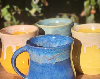 Colorful Mug - Single Mug or Mug Gift Set of 4 - Handmade Ceramic Mugs - Cozy Shape