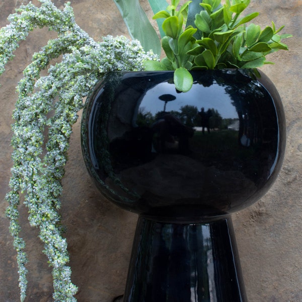 Unique Ceramic Pedestal Planter - Pot on both ends! - Ceramic Pedestal Centerpiece