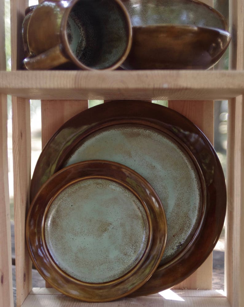 Rustic Brown Dinnerware Set Art Deco Plates and Bowls Etsy