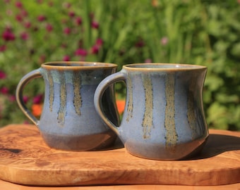 Blue and Gold Mug with Drippy Accents - Handmade Ceramic Mugs
