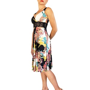 Paisley Tango Dress: Stretch Lace Bodice, Circle Skirt Milonga Dress