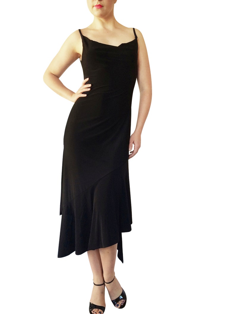 Drape neck Tango Dress; Milonga Dress Long assymetrical dance dress