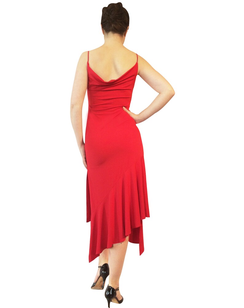 Drape neck Tango Dress; Milonga Dress Long assymetrical dance dress