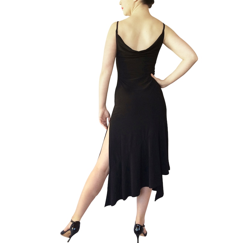 Drape neck Tango Dress; Milonga Dress Long assymetrical dance dress