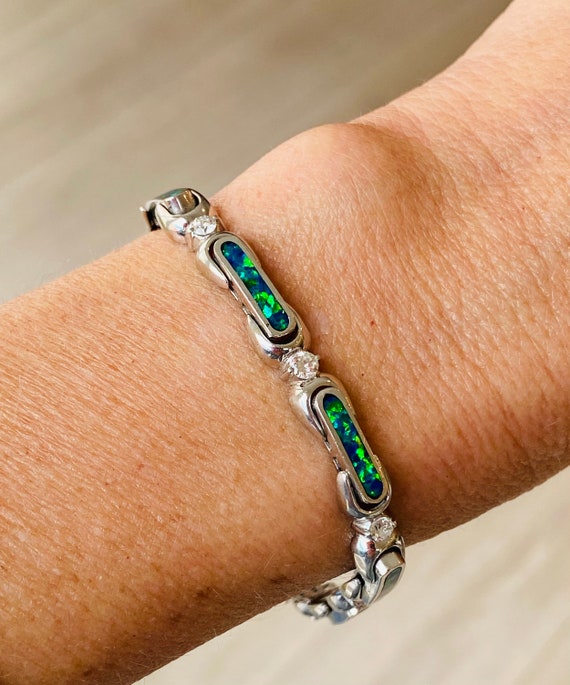 Opal Diamond 14K White Gold Bracelet