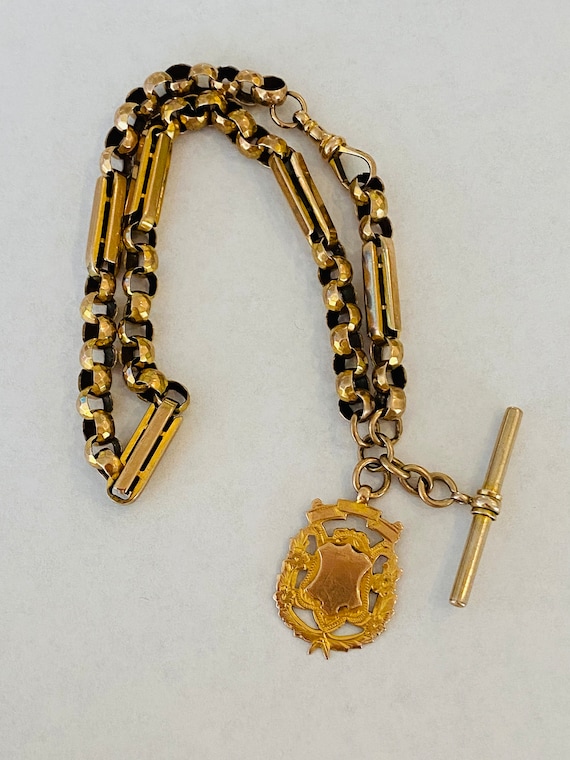 Antique 9K Gold Fancy Link Albert Chain Necklace