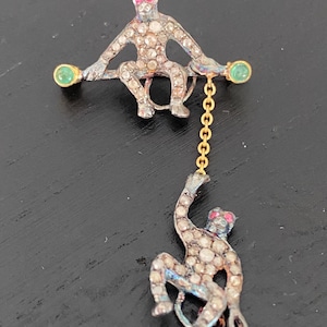 Antike Diamant Rubin Smaragd Affe Brosche