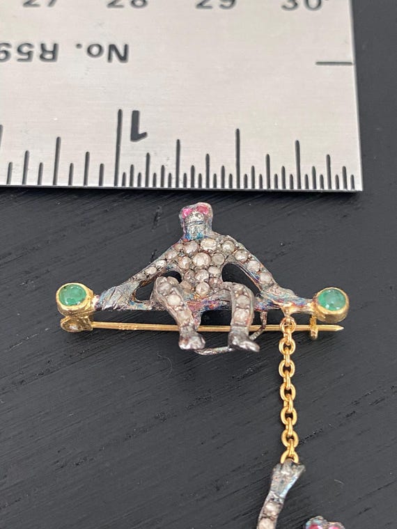 Antique Diamond Ruby Emerald Monkey Brooch - image 5