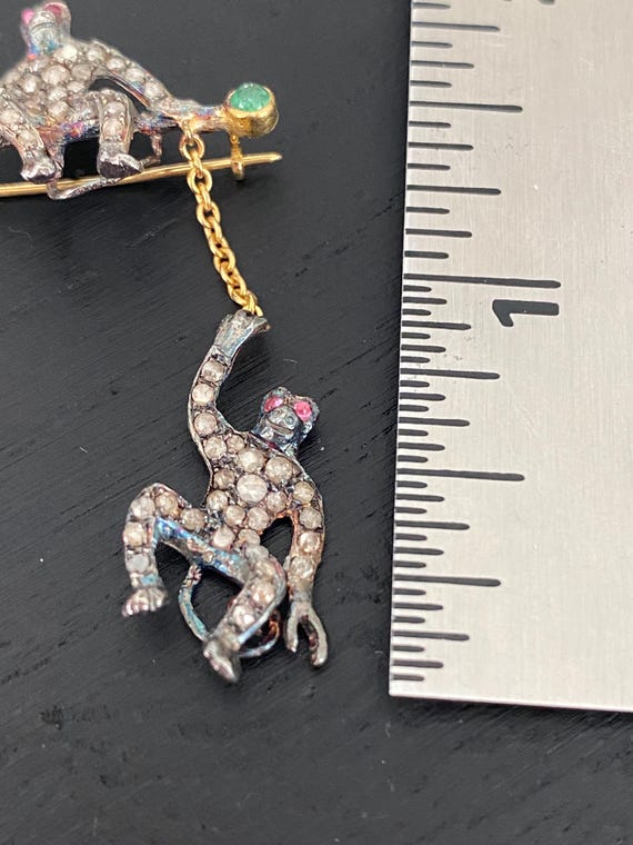 Antique Diamond Ruby Emerald Monkey Brooch - image 6