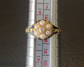 Victorian Pearl Diamond 18K Gold Mourning Ring Birmingham
