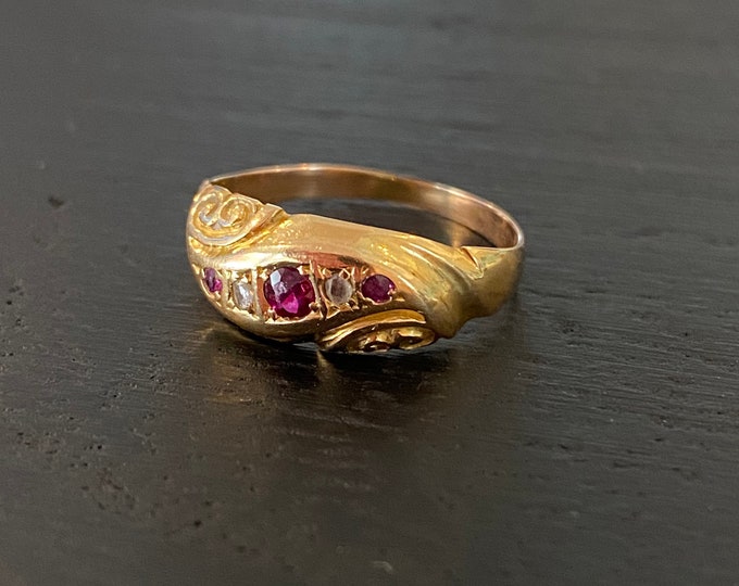 Vintage Ruby Rose Cut Diamond 18K Gold Ring - Etsy