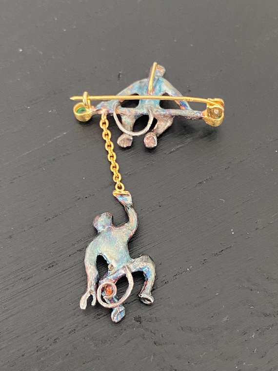 Antique Diamond Ruby Emerald Monkey Brooch - image 3