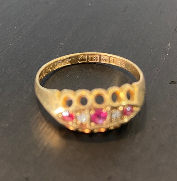 Antique Ruby Diamond 18K Gold Ring - Birmingham 1… - image 4