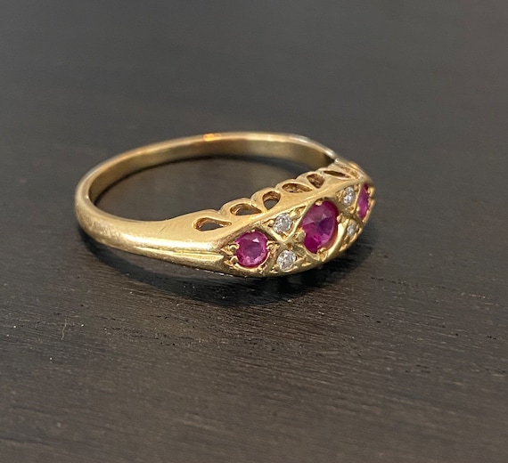 Vintage Ruby Diamond 18K Gold Ring - image 2