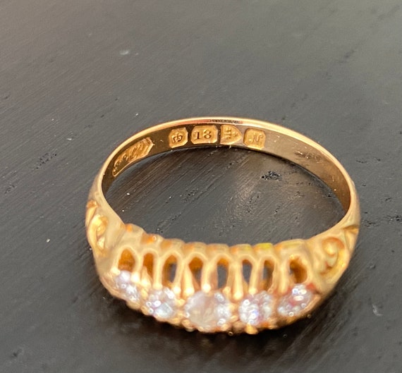 Antique Diamond Five Stone 18K Gold Ring - Cheste… - image 6