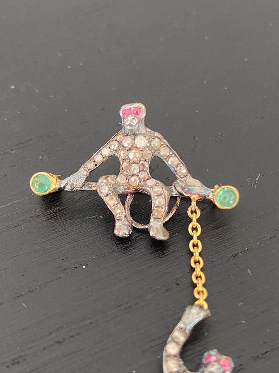 Antique Diamond Ruby Emerald Monkey Brooch - image 4