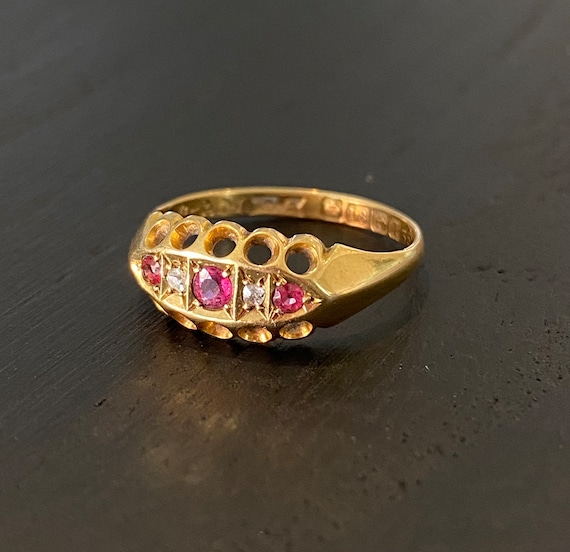 Antique Ruby Diamond 18K Gold Ring - Birmingham 1… - image 1