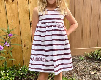 Texas A and M Aggies Stripe Dress, Baby dress, toddler dress, Girl dress, fall dress, Texas A&M Aggies, 10th man